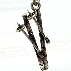 Vintage 925 Sterling Silver SNOW SKI'S and Poles Skiing Charm Pendant